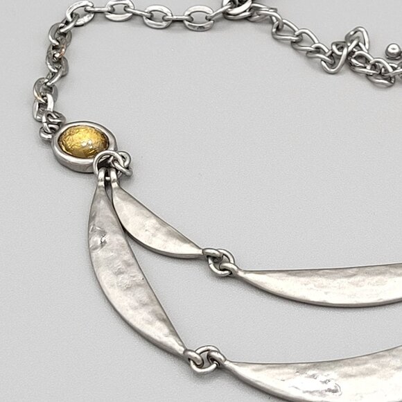 Lane Bryant Hammered Silver Tone Layered Crescent Necklace Lobster Clasp - Picture 4 of 7